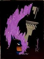 Example: Batman on a Gotham rooftop, sketched in purple and grey on black paper