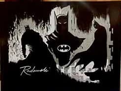 Example: three Batman figures sketched in grey and white on black paper